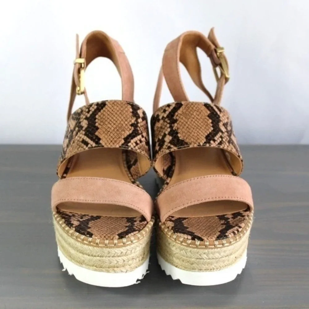 Crown Vintage Daylen Chunky Platform Espadrille Sandals Women 6M Tan Snakeskin‎